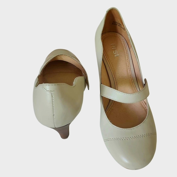 Genuine Leather Elegant Cream Beige Mary Jane Heels European 37 Office Feminine - Picture 2 of 12